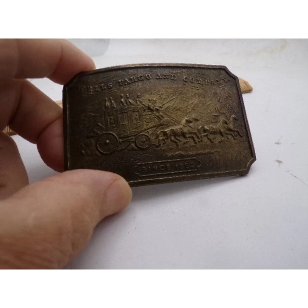 Vintage Wells Fargo and Company Brass Belt Buckle Stagecoach Since 1852 Western